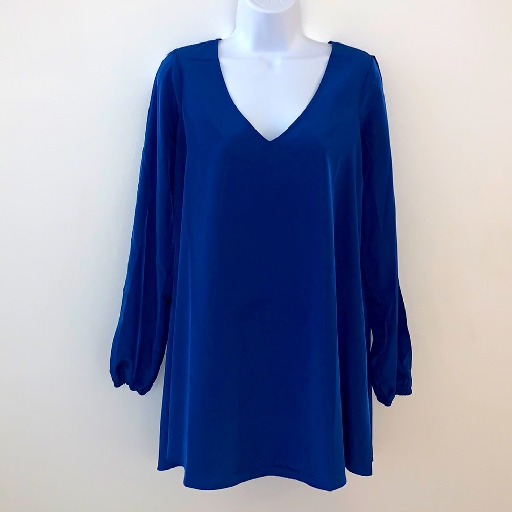 Lovers + Friends Blue Long Slitted Sleeve Dress